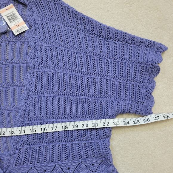 NWT JM Collection Woman 2X Short Sleeve Open Loose Knit Sweater1 Button V-Neck - Picture 4 of 9